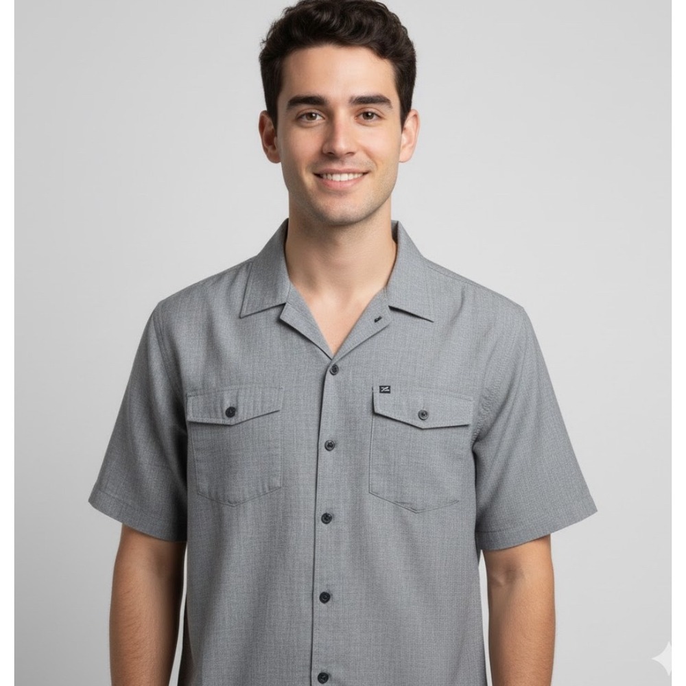 Billabong Mens Button Up Short Sleeve Shirt Gray Textured XL Casual Summer Beach
